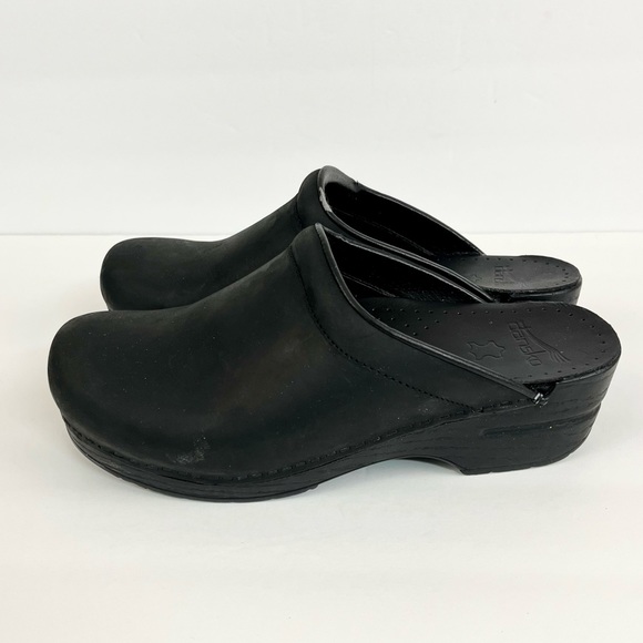 NWT dansko Sonja Oiled Black Leather Sz EU 39 Women Open Heel Clogs- With Flaw - Picture 5 of 15